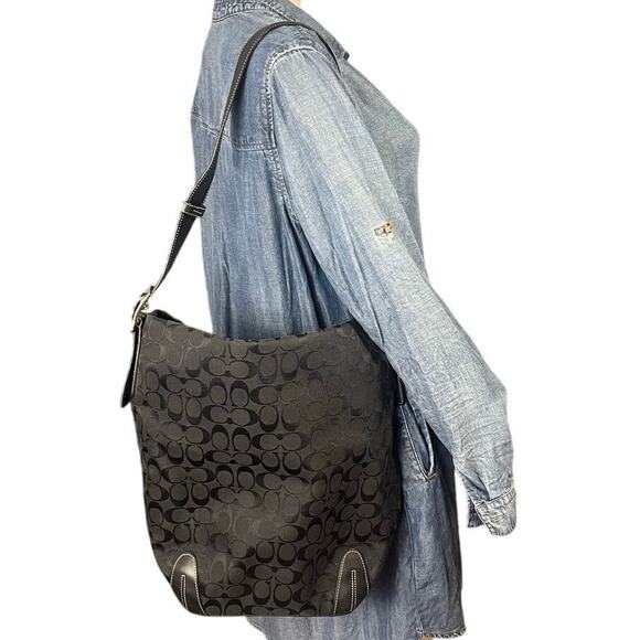 Vintage Coach Black C Logo Large Canvas Duffle Shoulder Bucket Bag y2k - Picture 1 of 10